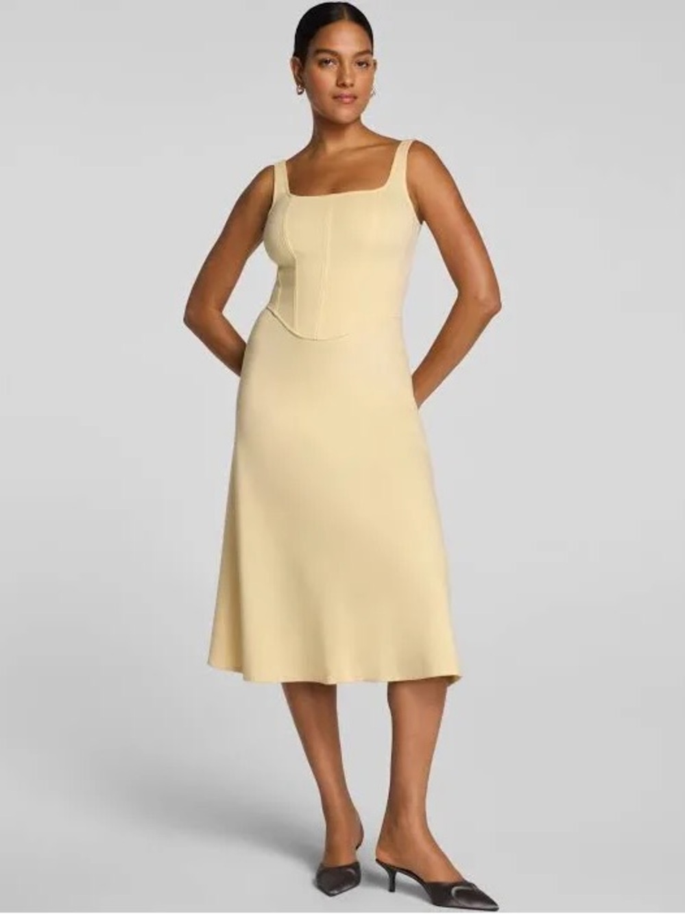 NWT SPANXshape Ponte Fit & Flare Midi Dress Sunbeam Yellow M